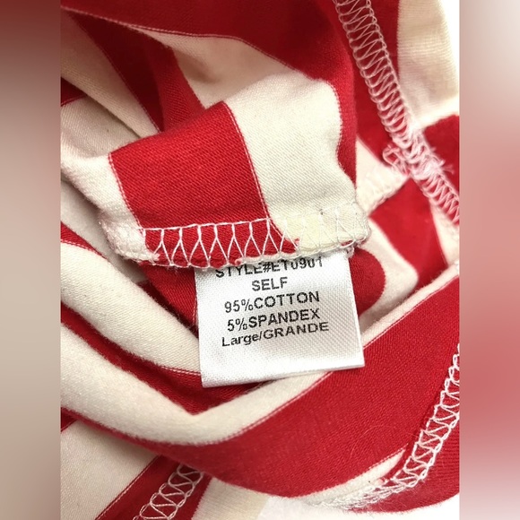EZ Clothing Red White Striped Top Elbow Patches Size L Long Sleeve Tunic - Picture 7 of 8